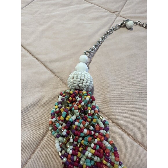 Hand Beaded Seed Bead Colorful Braided Multicolored Necklace Fun Summer Boho - Picture 2 of 3
